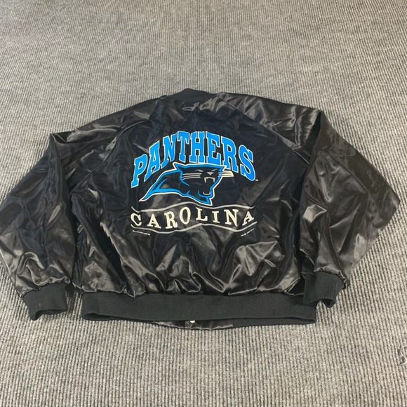 VTG Locker Line Carolina Panthers Jacket Mens 2XL Black Satin NFL Football 90s - Picture 1 of 16